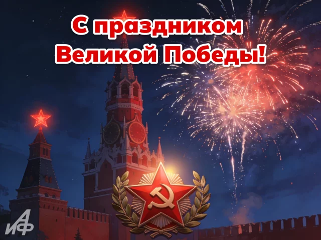 картинка с 9 мая День Победы с салютом и надписью