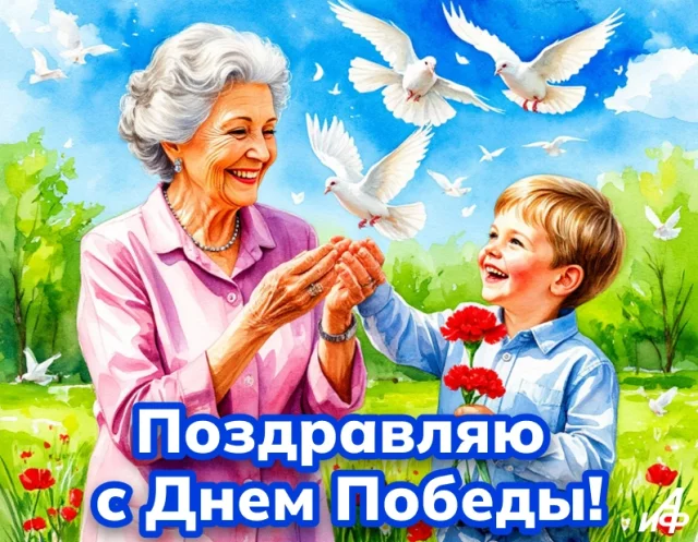 открытка 9 мая с голубями мира и поздравлением