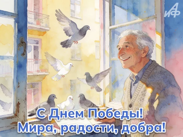 открытка 9 мая с голубями мира и поздравлением