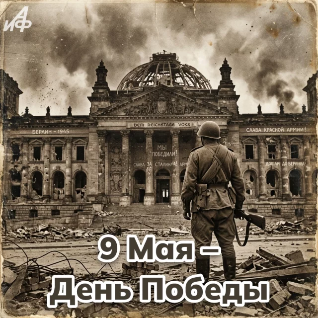 праздничная открытка 9 мая с символикой Победы