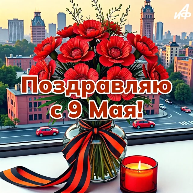 поздравительная открытка с Днем Победы 9 мая с цветами