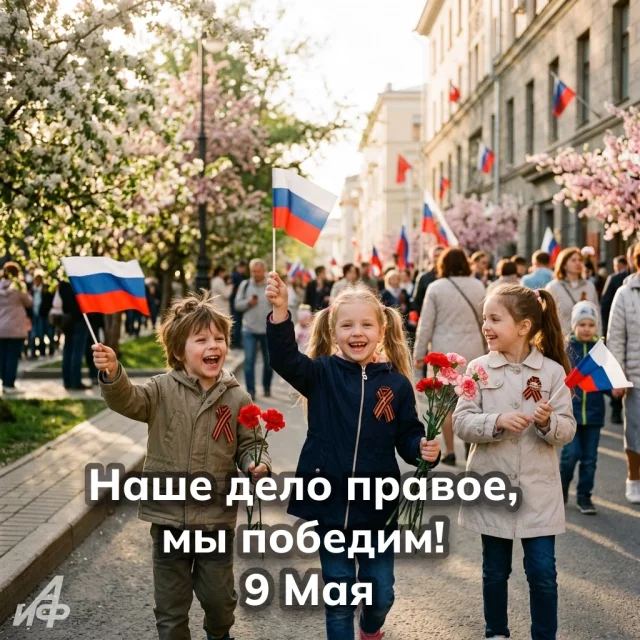 праздничная открытка 9 мая с символикой Победы
