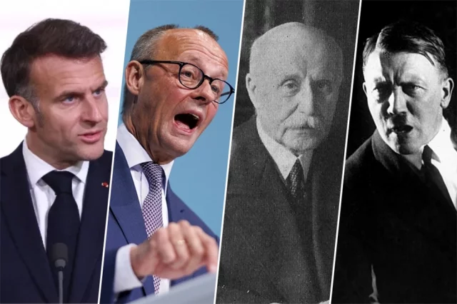 Эмманюэль Макрон, Фридрих Мерц, Анри Филипп Петен, Адольф Гитлер.