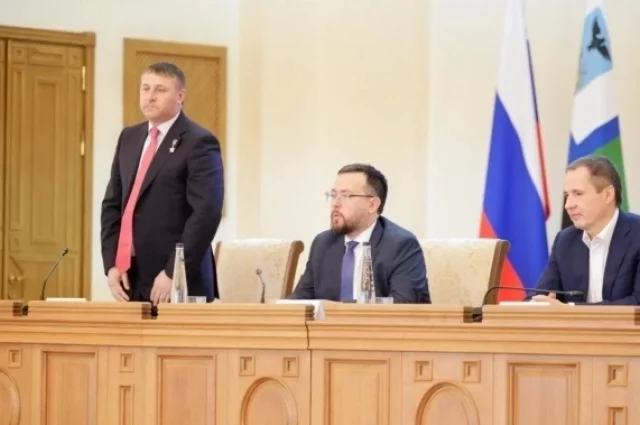 На фото слева направо: Александр Шуваев, зам. полпреда президента в ЦФО Алексей Еремин, Вячеслав Гладков.