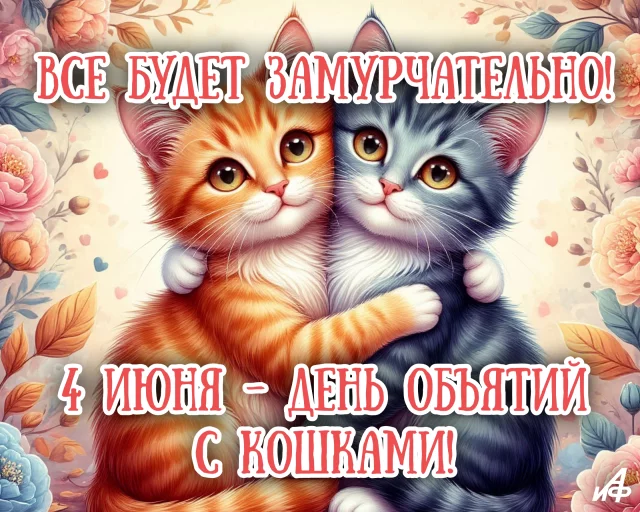 4 июня день объятий с кошками открытка