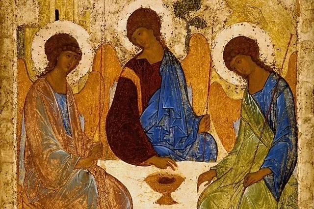 Троица, или Гостеприимство Авраама, икона Андрея Рублёва, около 1422—1427
