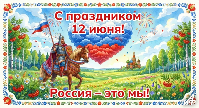 открытка на 12 июня День России для мессенджеров и соцсетей