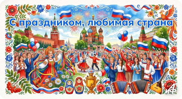 Красивая открытка на День России 12 июня