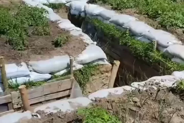 Окоп, вырытый в огороде мирного жителя.