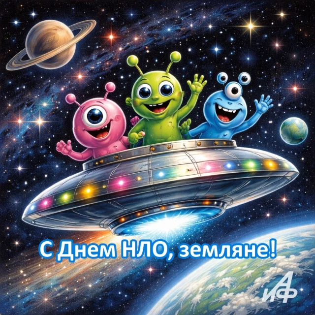 открытка день НЛО пришельцы инопланетяне