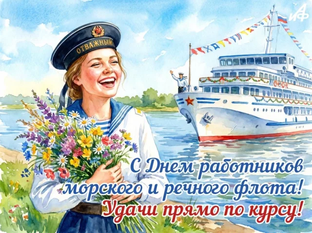 День работников морского и речного флота - поздравительная открытка