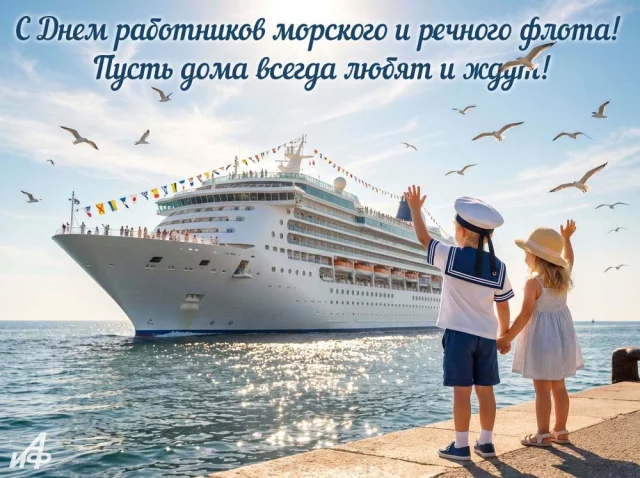 открытка с теплоходом ко Дню работников морского и речного флота