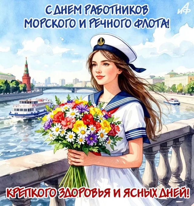 красивая открытка с Днем работников морского и речного флота