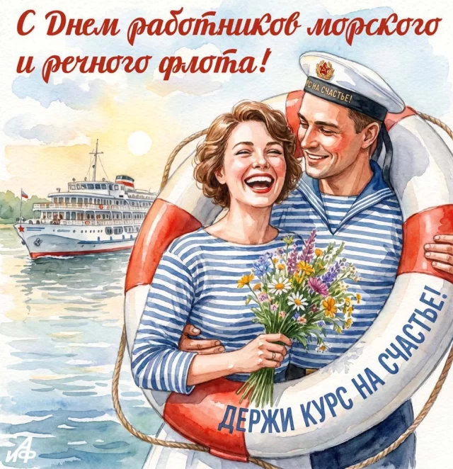 красивая открытка с Днем работников морского и речного флота