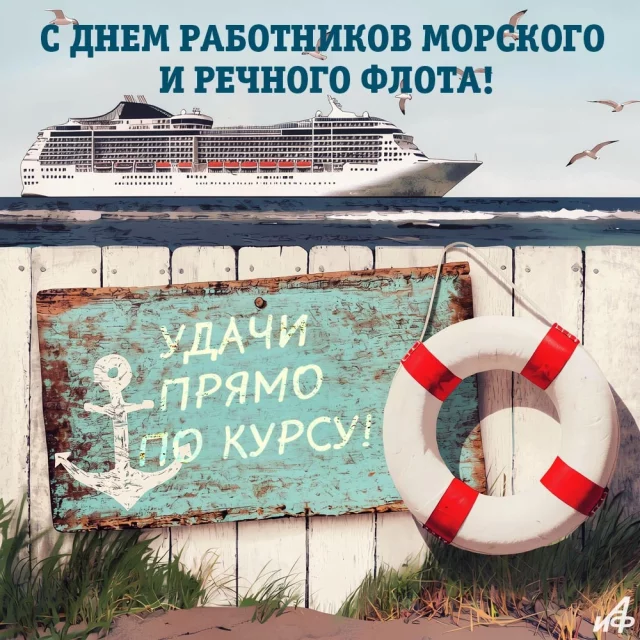 скачать бесплатно открытку с Днем работников морского и речного флота