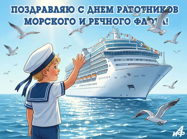 открытка с теплоходом ко Дню работников морского и речного флота