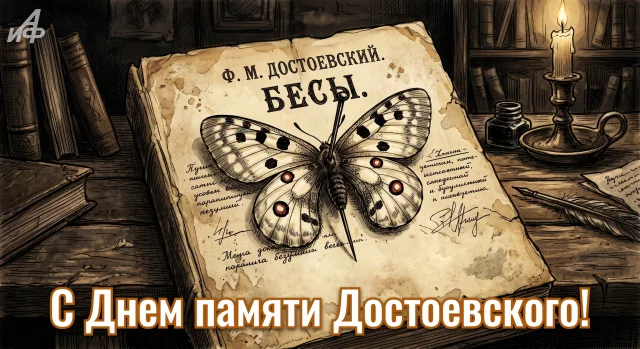 открытка с цитатой Достоевского на красивом фоне