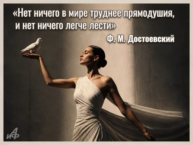 открытка с цитатой Достоевского о жизни и человеке