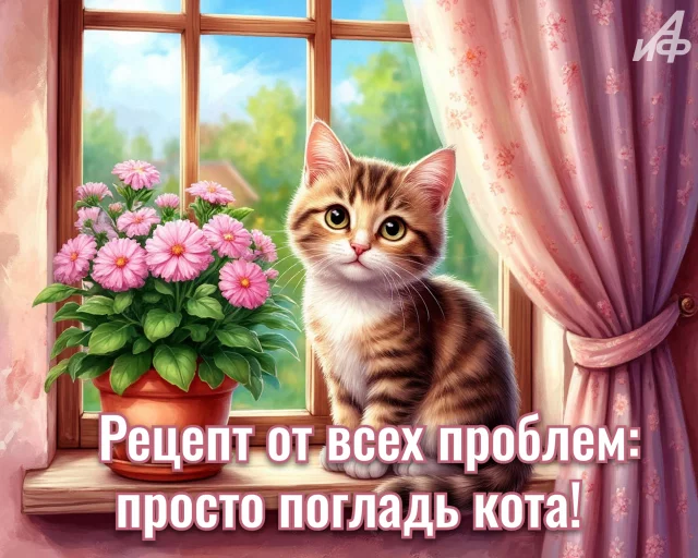 Кошачья философия на красивой открытке