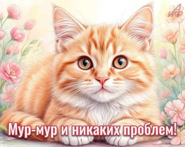 Кошачья философия на красивой открытке