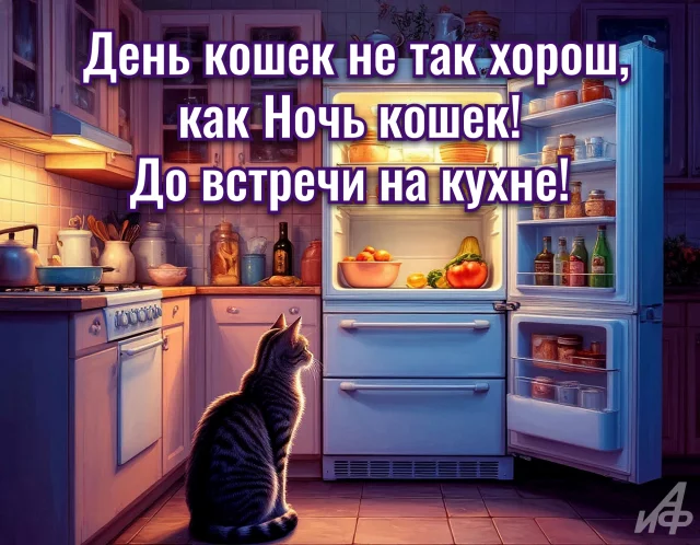Яркая открытка с котиком и поздравлением с Днем кошек
