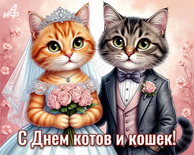 Яркая открытка с котиком и поздравлением с Днем кошек
