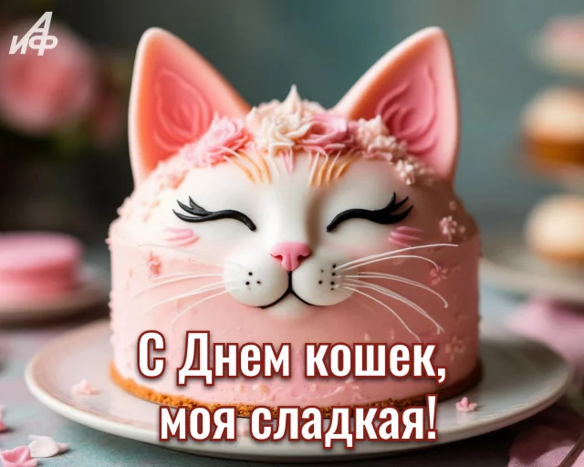 Яркая открытка с котиком и поздравлением с Днем кошек