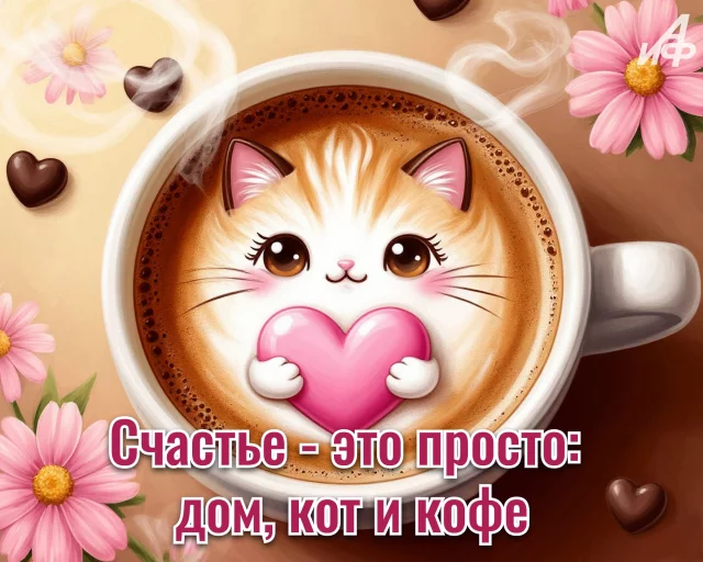 Котик с жизненной мудростью на стильной открытке