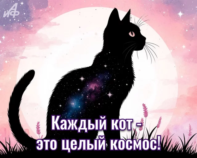 Красивая открытка с котом и статусом для соцсетей