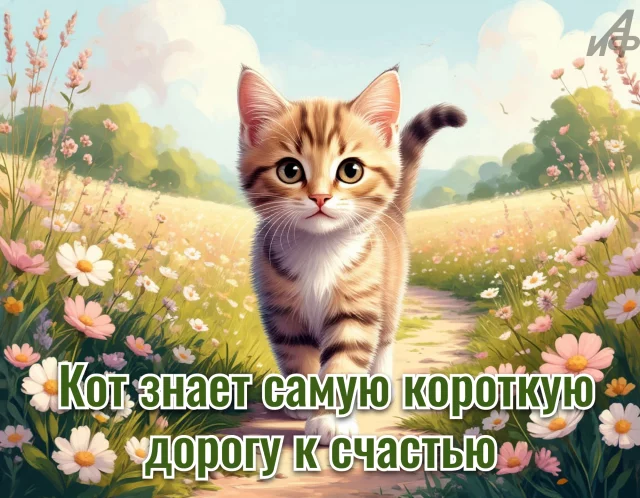 Кошачьи правила жизни на позитивной открытке