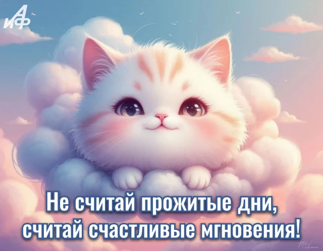 Мудрый котик на открытке с философской мыслью