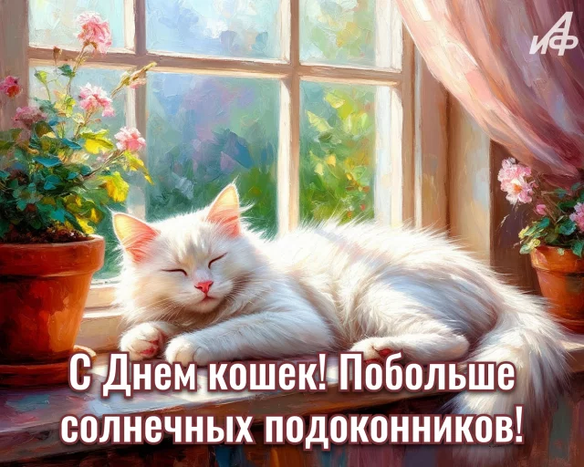 Красивая картинка с милым котом ко Дню кошек