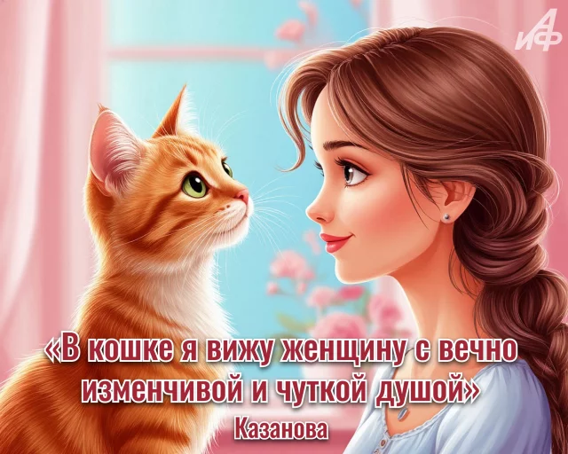 Мудрая цитата о котах на красивой поздравительной картинке