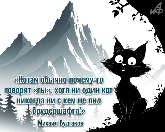 Красивая картинка с котом и цитатой известного писателя