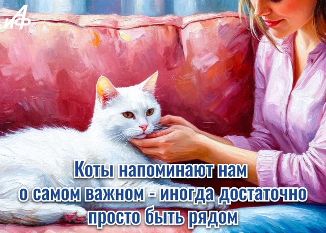 Котик с жизненной мудростью на стильной открытке
