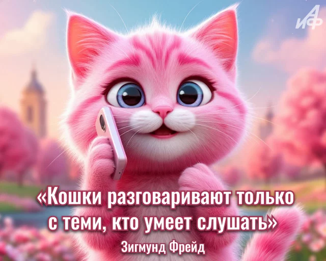 Кошка на открытке с литературной цитатой