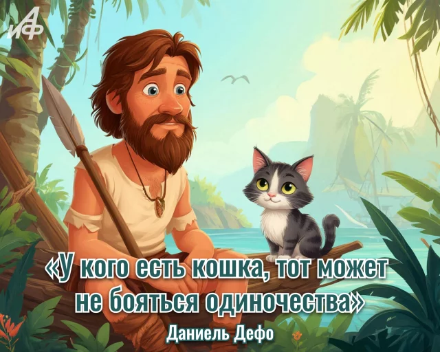 Красивая картинка с котом и цитатой известного писателя