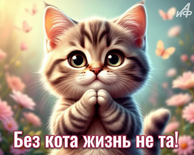 Правила жизни котика на красивой открытке