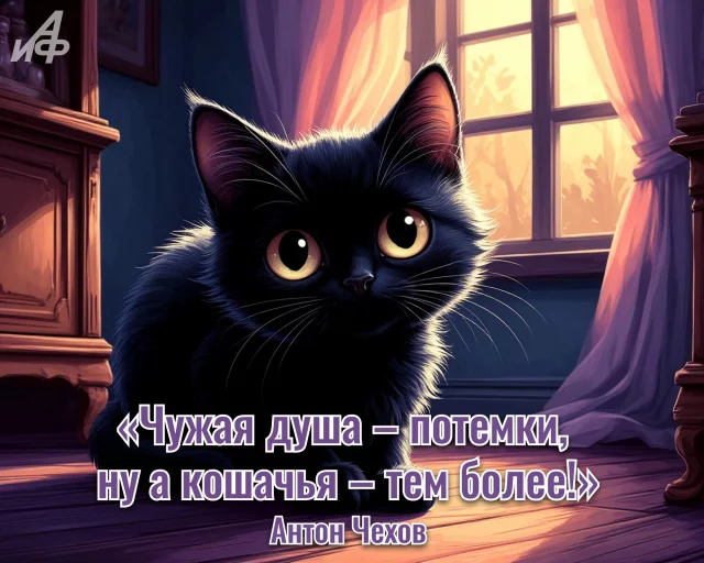 Мудрая цитата о котах на красивой поздравительной картинке