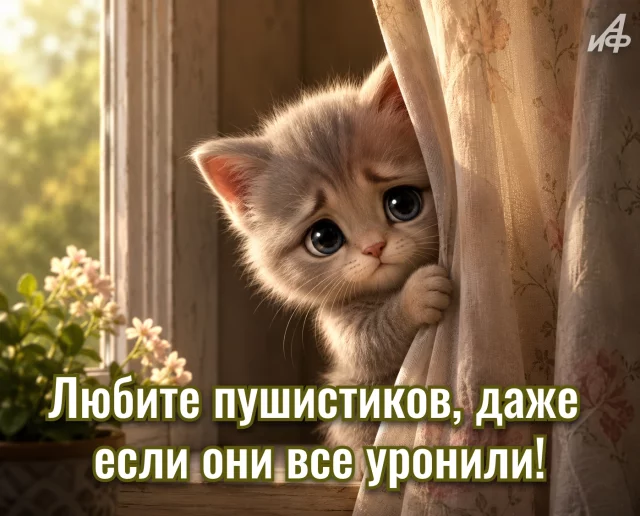 Открытка с котиком и статусом для соцсетей