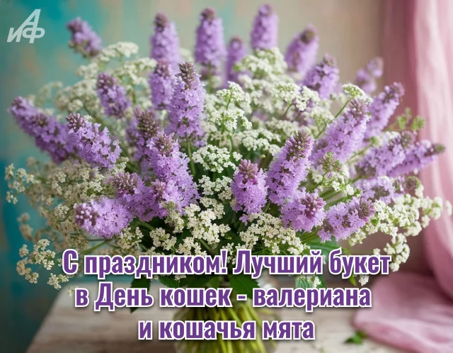 Красивая открытка с Днем кошек и теплыми пожеланиями
