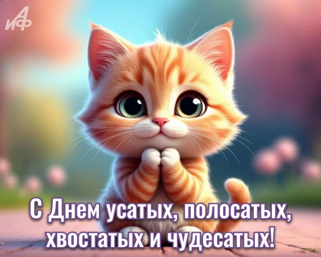 Открытка с милым котом на День кошек