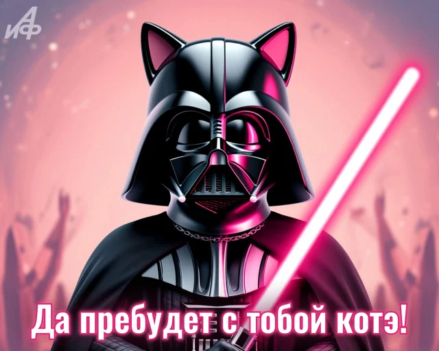 Открытка с юмором и звездными войнами про котэ