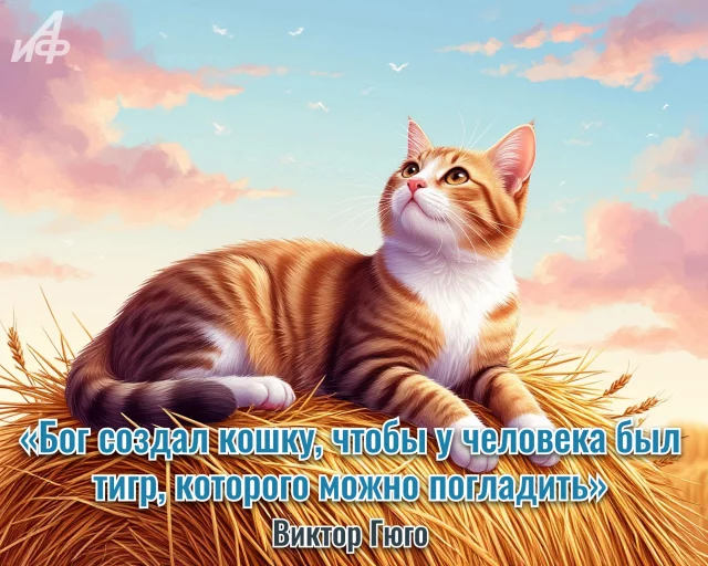 Мудрая цитата о котах на красивой поздравительной картинке