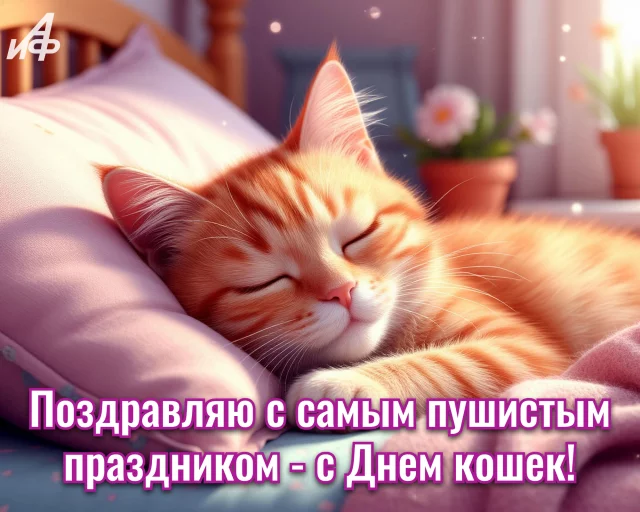 С Днем кошек красивая открытка с поздравлением