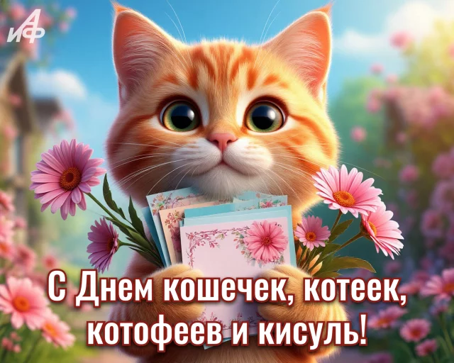 С Днем кошек красивая открытка с поздравлением
