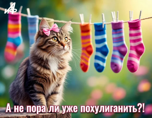 Открытка с котом и прикольным статусом для соцсетей