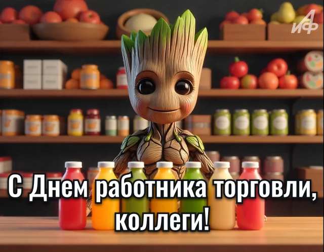 стильная открытка ко Дню работников торговли для коллег