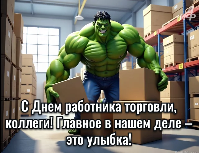 стильная открытка ко Дню работников торговли для коллег