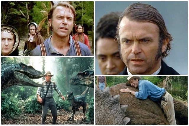 Всего на счету актера более сотни ролей. Сэм Нилл в фильмах «Парк Юрского периода» и «Пианино», 1993 г. 
